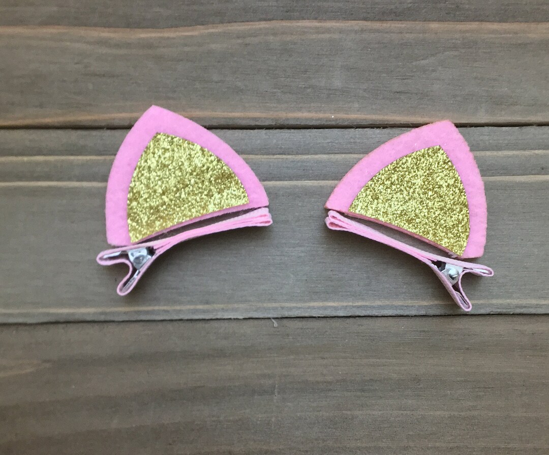 Gold & Pink Cat Ears Cat Ears Cat Ear Hair Clips Mini Cat Etsy