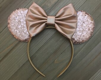 Holo Rose Gold Sequin Fantasy Ears, Theme park Headband