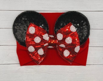 Baby Mouse Ears Headband, Mouse Ears headband, Mouse Ears, Minnie Ears, Minnie Mouse, Baby Mouse Ear Bow, Disney Princess, Disney Baby