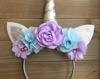 Lavender Unicorn Headband, Unicorn Headband, Silver  Unicorn Headband, Unicorn Birthday, Birthday Headband, Unicorn Party, Pastel Unicorn