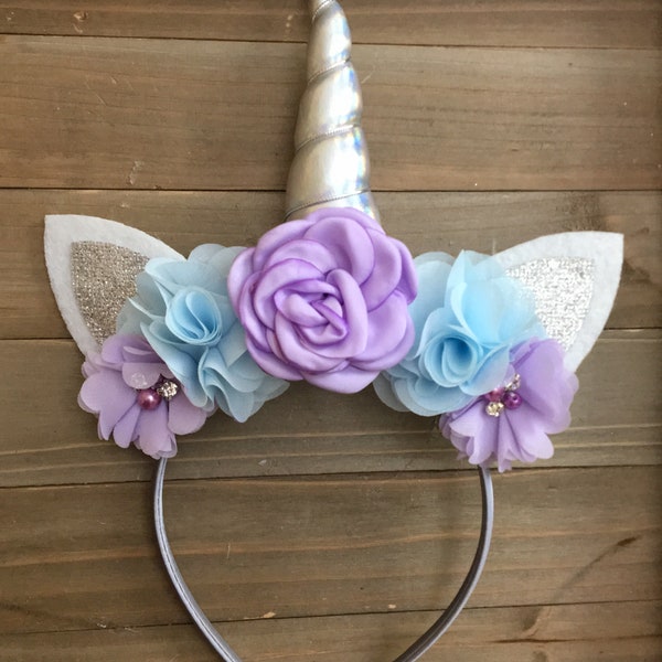 Lavender Unicorn Headband, Unicorn Headband, Silver  Unicorn Headband, Unicorn Birthday, Birthday Headband, Unicorn Party, Pastel Unicorn