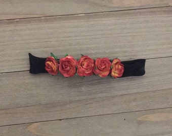 Autumn Rose headband, Flowergirl, Flower Girl, Orange Headband, Rustic Tieback,Tieback headband,Rustic headband,Fall Headband, Pumpkin Spice