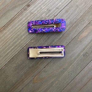 Purple Resin Clips, Holographic Resin Clip, Purple Hair Clip, Glitter Clip, Resin Hair Clip, Resin Clip, Snap Clips, Purple Glitter Clips image 2