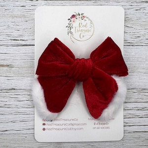 Red Christmas Bow, Santa Bow, Holiday Hair Bow, Christmas baby bow, Red Bow, Baby Headband, Baby Christmas Bow, Winter Hair Bow, Fur Bow