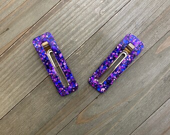 Purple Resin Clips, Holographic Resin Clip, Purple Hair Clip, Glitter Clip, Resin Hair Clip, Resin Clip, Snap Clips, Purple Glitter Clips