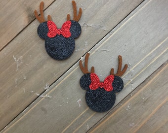 Weihnachten Rentier Minnie Maus Haarspangen, Glitzer Schleifengeweih Set