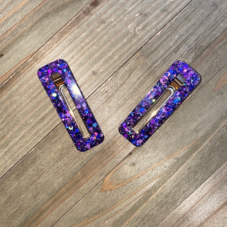 Purple Resin Clips, Holographic Resin Clip, Purple Hair Clip, Glitter Clip, Resin Hair Clip, Resin Clip, Snap Clips, Purple Glitter Clips image 4