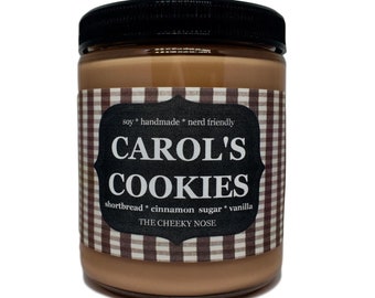 Cinnamon Cookie Candle - Carols Cookies - 8 oz Scented Soy Candle - The Cheeky Nose - Comic Book Candle - Zombie Candle - Book Lover Candle