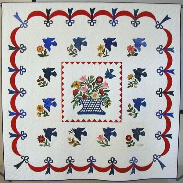 Bluebird Basket Applique Quilt Pattern PDF