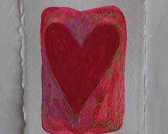 Abstract art on A6, Valentines day heart painting,320gsm cotton rag paper, acrylic painting, original artwork, UK seller