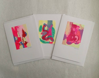 Greetings cards, abstract art, A6 set of 3 cards, ink and acrylic original artworks, mixed media art, paintings on textured paper, UK seller