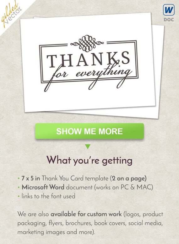 DIY Thank You Card Elegant Thank You Thank You Doc Template Etsy