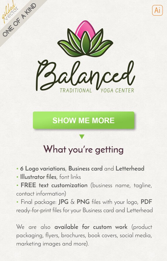 Joga Logo Nowoczesne Logo Logo Kwiat Lotosu Osobiste Logo Etsy