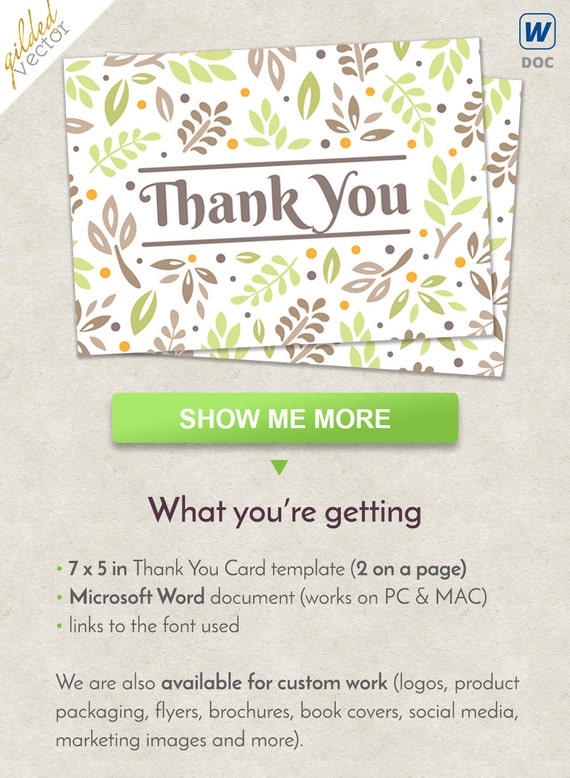 diy thank you card floral card thank you template nature etsy how to make thank you cards on microsoft word