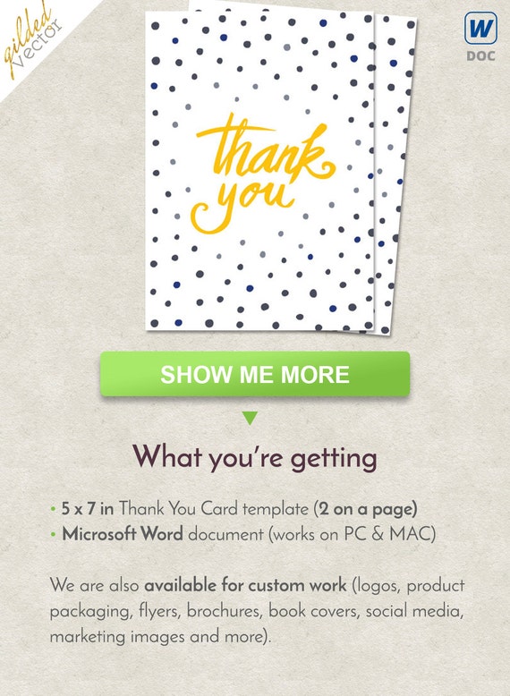 DIY Thank You Card Dots Thank You Card Handmade Word Etsy
