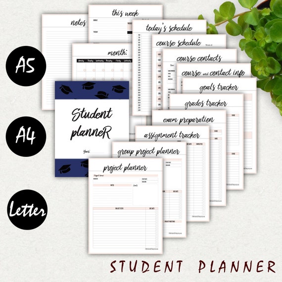 college student planner printable a5 a4 letter 2017 high etsy