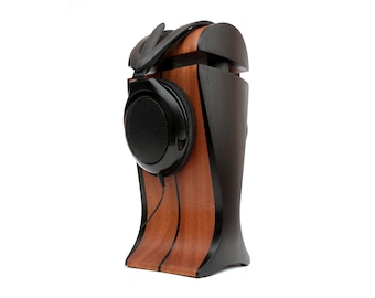 Suporte para fones de ouvido em madeira de carpa preta e sapeli | Extra largo | para Audeze, Sennheiser, ZMF, FOCAL, HiFiMan, Beyerdynamic, Philips