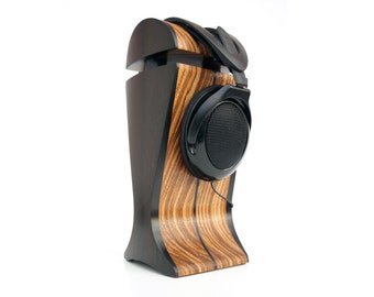 Suporte para fones de ouvido em madeira de carpa preta e zebrano | Extra largo | para Audeze, ZMF, Sennheiser