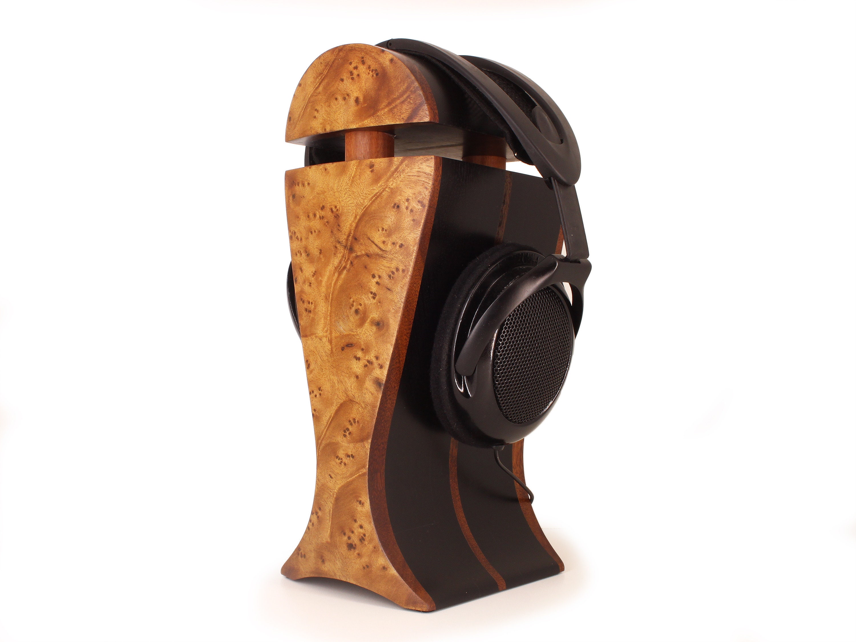 Double Headphone Stand w/ 2 Scoops - HAL Woodworking