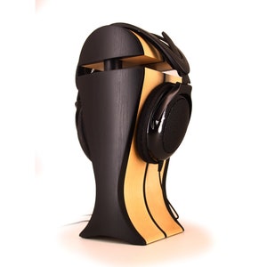 Stojak na słuchawki z czarnego grabu i klonu | Bardzo szeroki | dla Audeze, ZMF, Sennheisera