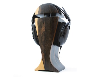 Suporte para fones de ouvido artesanal em folheado de ziricote e madeira de carpa preta | para Audeze, Sennheiser, ZMF, FOCAL, HiFiMan, Beyerdynamic, Philips