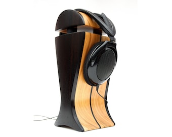 Suporte para fones de ouvido em madeira de carpa preta e cerejeira | Extra largo | para Audeze, ZMF, Sennheiser | Estilo loft