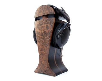 Suporte para fones de ouvido artesanal em folheado de nogueira e madeira de carpa preta | para Audeze, Sennheiser, ZMF, FOCAL, HiFiMan, Beyerdynamic, Philips