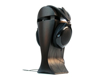 Black hornbeam and bog oak headphone stand, large width