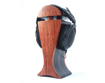 Supporto per cuffie artigianale in bubinga riccio e carpino nero | per Audeze, Sennheiser, ZMF, FOCAL, HiFiMan, Beyerdynamic, Philips