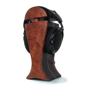 Bubinga Veneer & Black Hornbeam Headphone Stand, Audeze LCD-XC, ZMF Aeolus