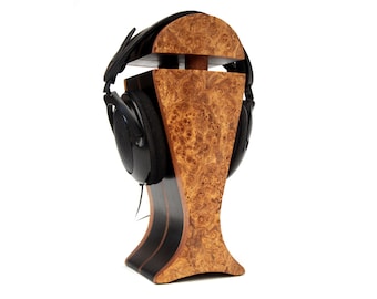 Suporte para fones de ouvido em madeira de olmo folheada e carpa preta | para Audeze, Sennheiser, ZMF, FOCAL, HiFiMan, Beyerdynamic, Philips