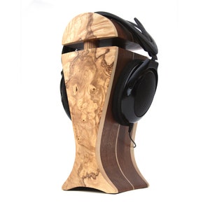 Olive Ash Burl Veneer & Sapele Handcrafted Headphone Stand | for Audeze, Sennheiser, ZMF, FOCAL, HiFiMan, Beyerdynamic, Philips