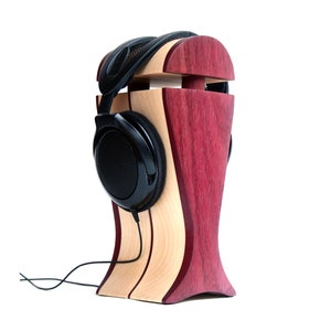 Purpleheart & Maple Wood Handcrafted Headphone Stand | Extended Depth | for Audeze, Sennheiser, ZMF, FOCAL, HiFiMan, Beyerdynamic, Philips