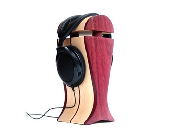 Handgefertigter Kopfhörerständer aus Amaranth- und Ahornholz | Extra tief | für Audeze, Sennheiser, ZMF, Focal, HiFiMan, Beyerdynamic, Philips