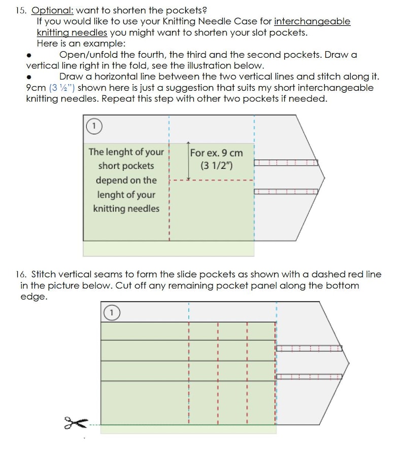 Tutorial de costura para estojo de agulhas de tricô (PDF), molde com medidas e recortes, fotos e ilustrações, 2 tamanhos + bolso extra com zíper. imagem 20