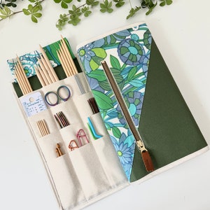 Sewing Pattern: Knitting Needle Case tutorial, measure and cut pattern with pictures and illustrations, 2 sizes+extra zipper pocket.