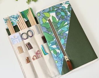 Sewing Pattern: Knitting Needle Case tutorial, measure and cut pattern with pictures and illustrations, 2 sizes+extra zipper pocket.