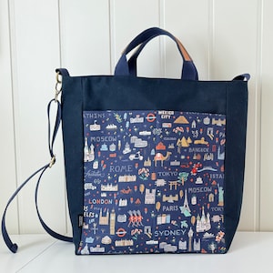Sewing pattern: Tinnberry Tote/Crossbody Bag, Sewing Tutorial with pictures and illustrations (PDF), laptop bag, workbag, computer bag.