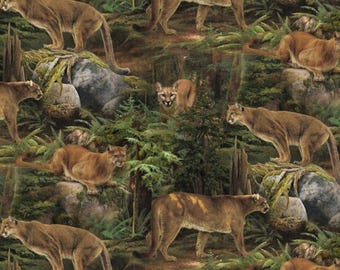 COUGAR FOREST PROWLER Allover Print 100% cotton fabric material for Crafts, Quilts, clothing, and Home Decor Licensed
