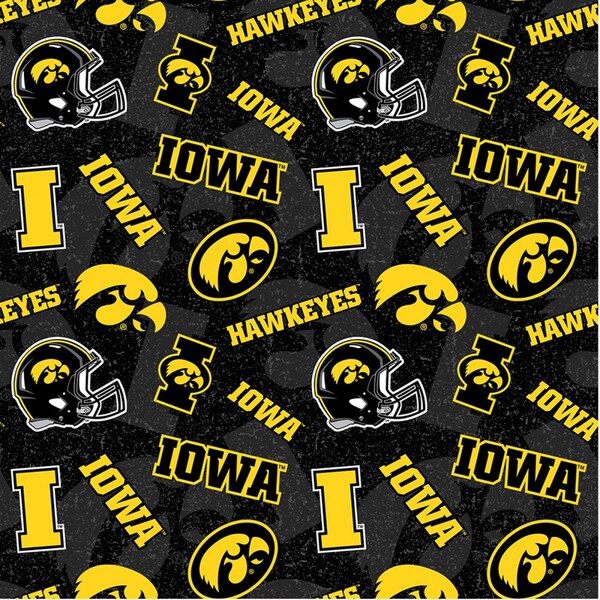 NCAA IOWA HAWKEYES Watermark Print Football 100% cotton fabric material you choose length licensed Quilts