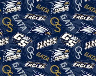 NCAA GEORGIA SOUTHERN EAGLEs Watermark Print Football 100% cotton fabric material you choose length licensed Quilts