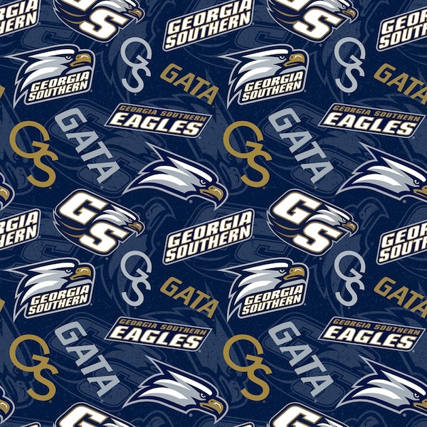 NCAA GEORGIA SOUTHERN EAGLEs Watermark Print Football 100% cotton fabric material you choose length licensed Quilts