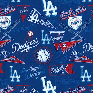 MLB LA DODGERS Vintage Retro Print Baseball 100% cotton fabric licensed material Crafts, Quilts, Home Decor