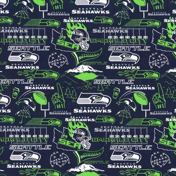 NFL SEATTLE SEAHAWKS 'Emerald City' Print Football 100% cotton fabric licensed material Crafts, Quilts, Home Decor