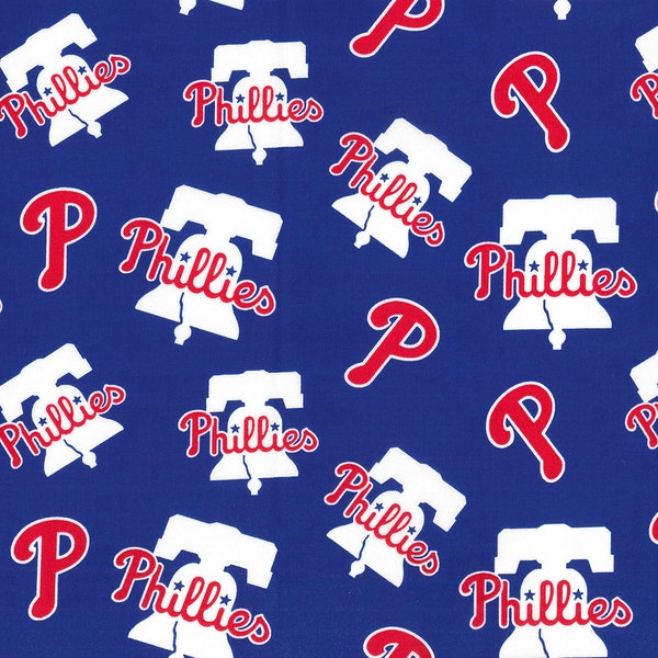 MLB PHILADELPHIA PHILLIES Allover Blue Print Baseball 100% cotton fabric licensed material Crafts, Quilts, Home Decor