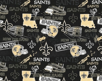 NFL NEW ORLEANs SAINTS 'The Big Easy' Print Football 100% cotton fabric licensed material Crafts, Quilts, Home Decor
