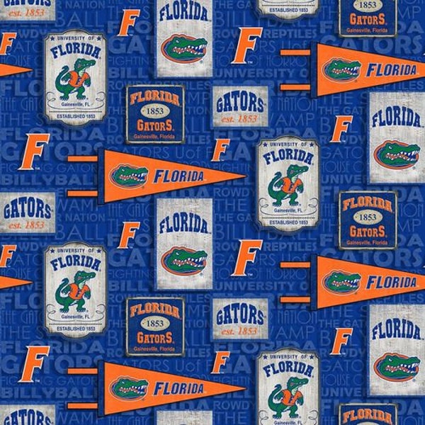 NCAA FLORIDA GATORS Vintage print 100% cotton fabric material  licensed for Crafts and Home Decor