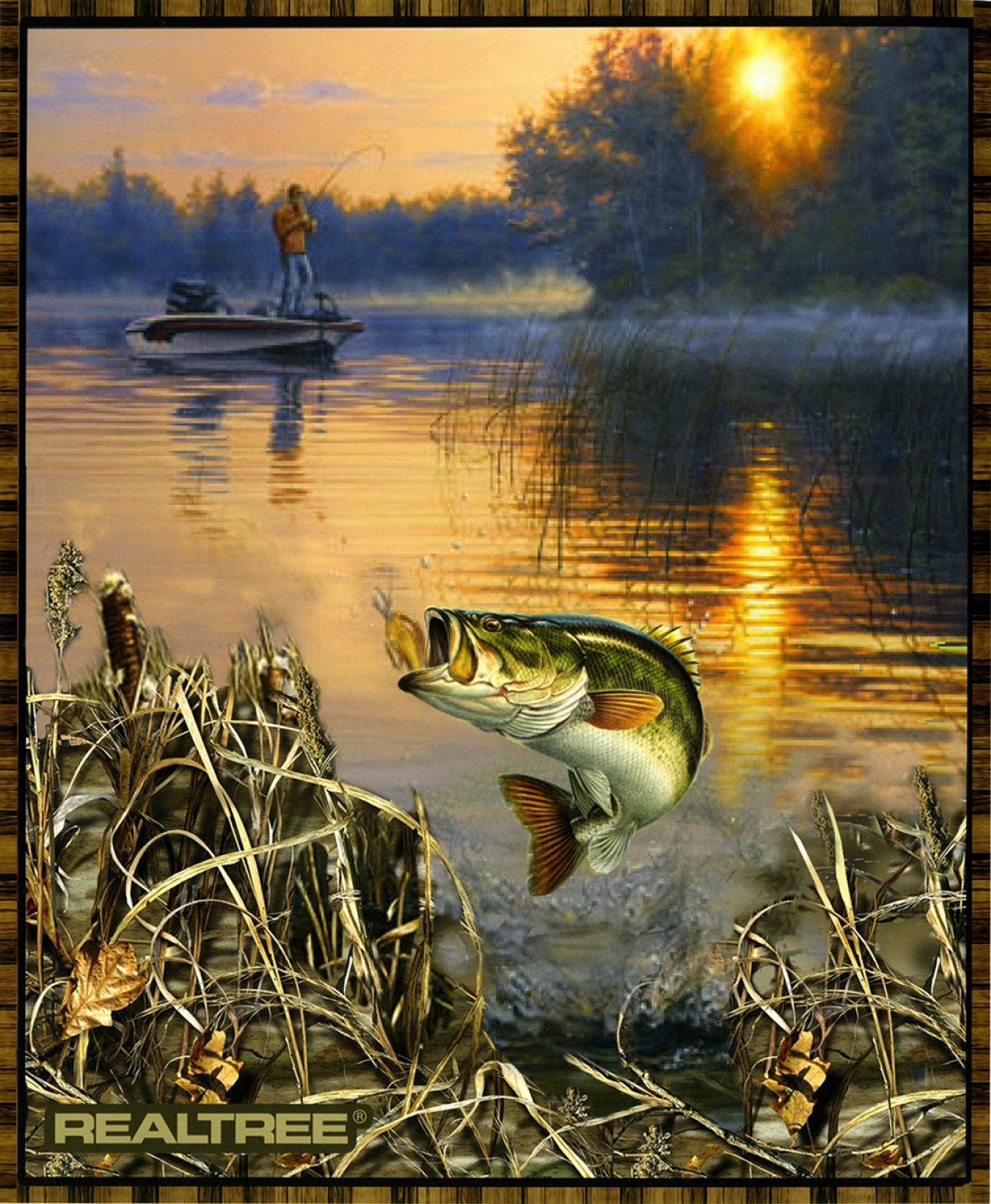 New Large REALTREE BASS FISH in Lake Digital 100% Cotton Panel for
