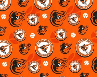 MLB BALTIMORE ORIOLES Hall of Fame Print Baseball 100% cotton fabric licensed material Crafts, Quilts, Home Decor