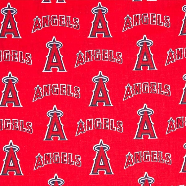MLB Los Angeles ANGELs of ANAHEIM Allover Print Baseball 100% cotton fabric material licensed Crafts, Quilts, Home Decor LA